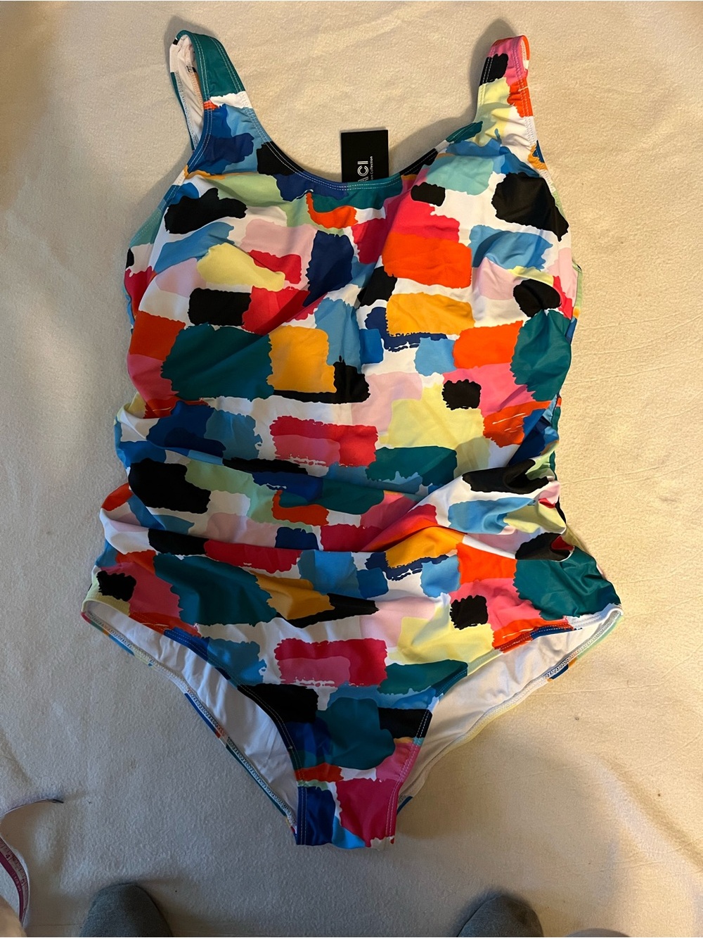 DACI Colorblock Abstract One-Piece Swimsuit - Multicolor. Size 20w